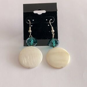 Vintage shell earrings with teal bead accents